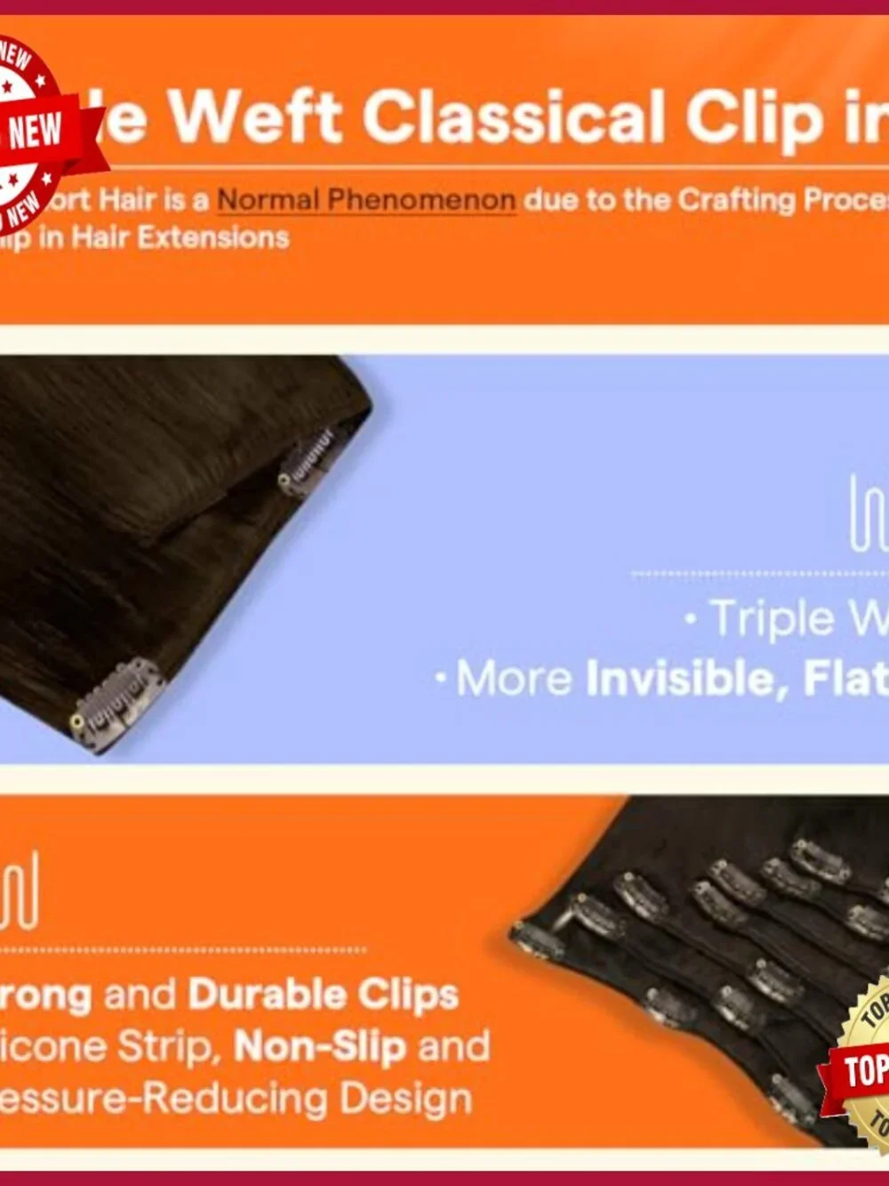 Human Hair Clip-In Extensions 24 Inch 7 Piece Set 120g Triple Weft